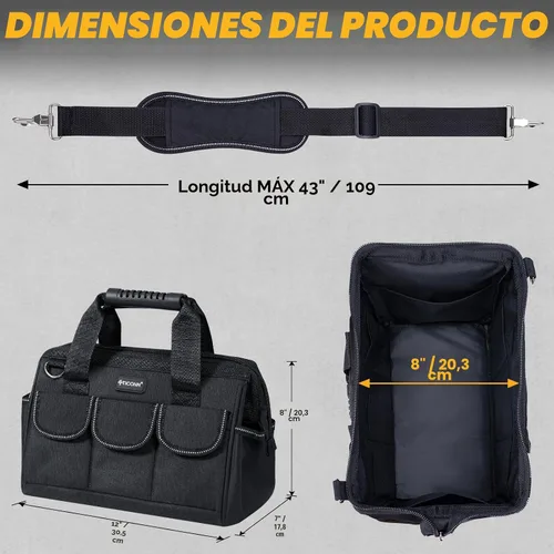 Vista 3 de TICONN Bolsa de herramientas resistente con múltiples bolsillos, organizador de caja de herramientas portátil, bolsa de almacenamiento, con correa