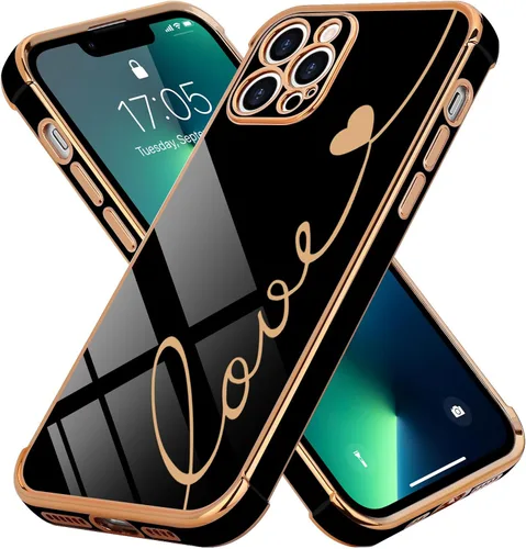 Vista 24 de LCHULLE Funda compatible con iPhone 12 para mujeres y niñas, bonito diseño de corazón de amor con enchapado de lujo, cubierta de TPU suave a prueba