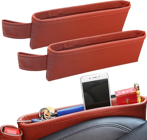 Vista 9 de Paquete de 2 Organizadores Rellenadores de Espacios de Asiento de Coche Actualizados, Caja de Almacenamiento de Consola de Cuero, Bolsillo Lateral