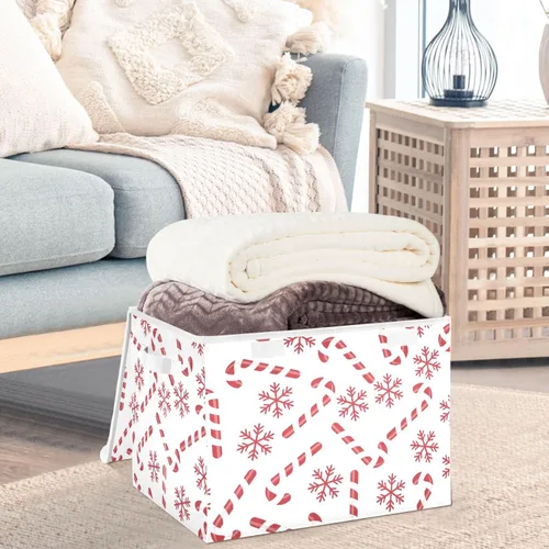 Vista 3 de CaTaKu Contenedores grandes de tela con tapas, cajas de almacenamiento de bastones de caramelo de Navidad con asas para organizar la ropa, cubos
