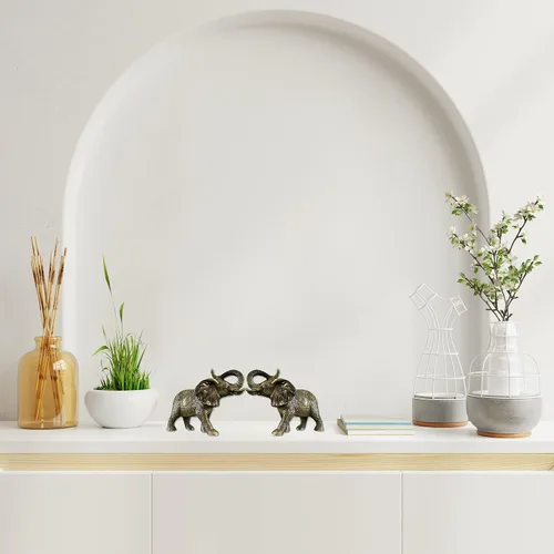 Vista 6 de Elefante africano metal Statuette, Handcrafted figura decorativa Animal Escultura, aluminio decorativo Estatua, – Decoración de mesa estudio