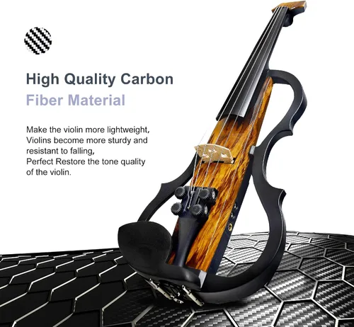 Vista 2 de Violín eléctrico premium de fibra de carbono tamaño completo 4/4, violín eléctrico profesional para adultos, adolescentes, principiantes, kit