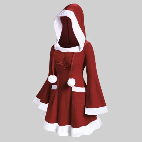 Vista 2 de Disfraz de Sra. Claus de talla grande, sexy, de piel profunda, cuello en V, vestido de Navidad, retro, estampado a cuadros, vestido de fiesta