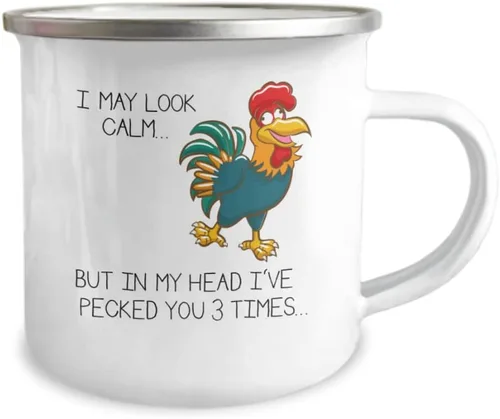 Vista 2 de I May Look Calm. But In My Head I've Pecked You 3 Times. - Divertida taza de café esmaltada sarcástica para regalo, color blanco, 12 onzas