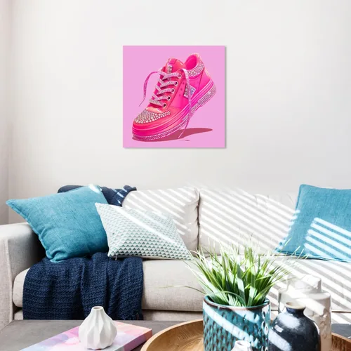 Vista 5 de Wynwood Studio Lienzo de moda y glamour, arte contemporáneo envuelto – Tenis brillantes de color rosa intenso, arte de pared para sala de estar