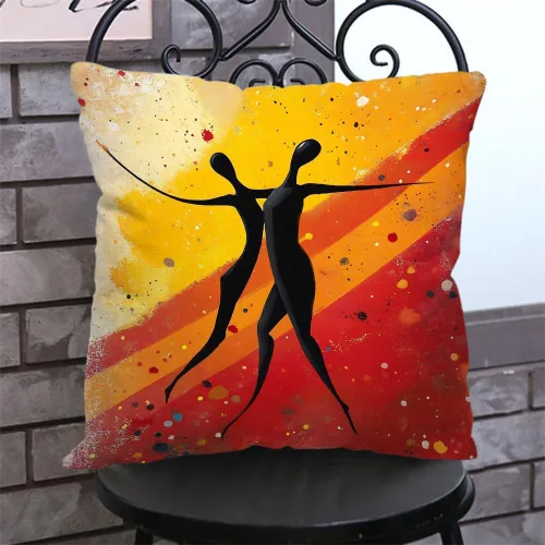 Vista 3 de Fundas de almohada de lino y algodón para parejas africanas, estilo vintage, abstracto, negro, amarillo, rojo, fundas de almohada para sofá, cama