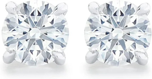 Vista 2 de Bo.Dream Round Cut Cubic Zirconia CZ Stud Earrings for Women 18K White Gold Plated Sterling Silver