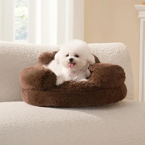 Vista 8 de EHEYCIGA Cama calmante de 20 pulgadas para perros pequeños y gatos, sofá Marrón