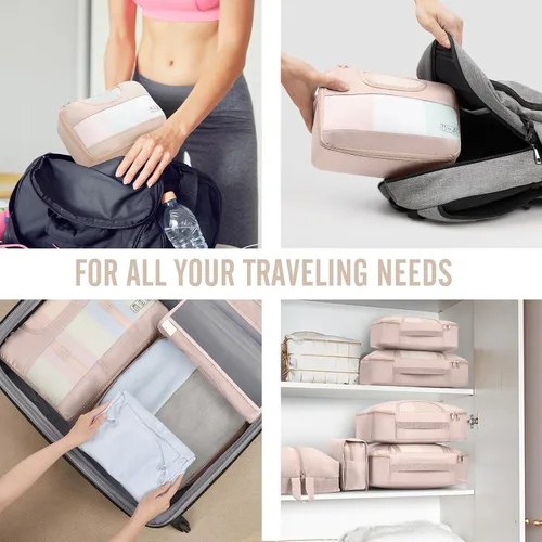 Vista 7 de Veken Juego de 10 cubos de embalaje para viajes, accesorios esenciales para vacaciones en la playa, cruceros, bolsas organizadoras de maleta