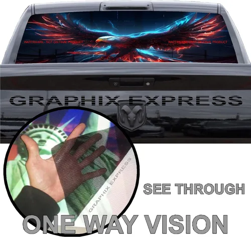 Vista 4 de GRAPHIX EXPRESS Gráficos para ventana trasera de camión (P549 American Flag Eagle), envoltura de vinilo universal transparente para ventana trasera