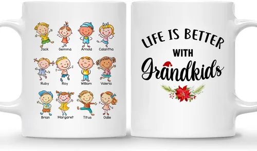 Vista 10 de Gossby Taza personalizada – GRANDKIDS MAKE LIFE MORE GRAND (1 niño) – Taza de café de cerámica de 11 onzas y 15 onzas para abuelos/abuelos – Idea
