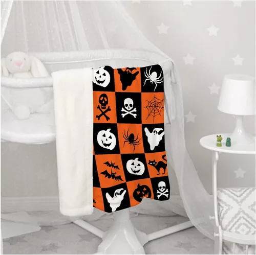 Vista 7 de Manta de Halloween para bebé, diseño de calabaza, fantasma, telaraña, súper suave, manta acogedora para recién nacido, manta de recepción para bebé
