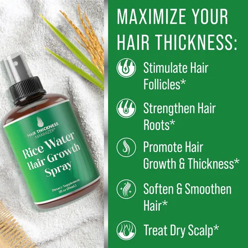 Vista 3 de Hair Thickness Maximizer Agua de arroz para el crecimiento del cabello en aerosol de 2 oz. Acondicionador vegano sin enjuague para mujeres, hombres.