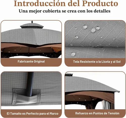 Vista 5 de SCOCANOPY Parte superior de repuesto para el cenador Lowe's modelo #GF-12S004B-1 / GF-12S004BTO (gris Ripstop)