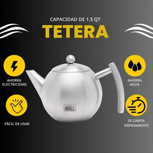 Vista 2 de Venoly Tetera de acero inoxidable con infusor extraíble para hojas sueltas y bolsas de té, agua caliente de hervir rápidamente, apta