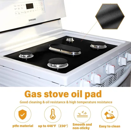 Vista 2 de Cubiertas de estufa para quemadores de gas, cubierta superior de estufa, recortada, fácil de limpiar, reutilizable, forro antiadherente, lavable
