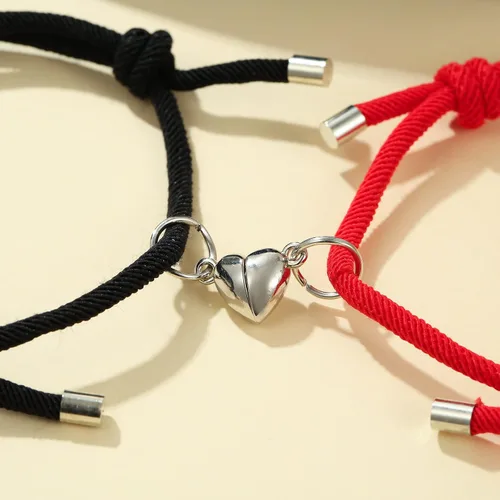 Vista 5 de GIEIWIW Pinky Promise Distance Matching Bracelets Friendship Couple Magnetic Bracelet Adjustable Cord Heart Bracelet For Graduation Valentine's Day