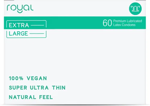 Vista 9 de Royal Preservativos veganos ultra finos extra grandes – Paquete de condones lubricados de primera calidad – Lubricante sin sabor, goma de látex