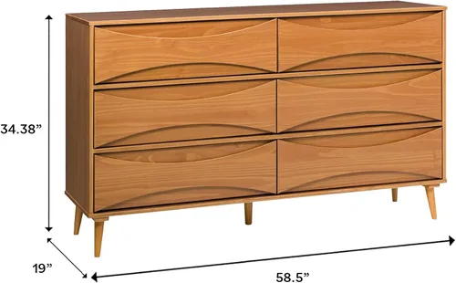 Vista 3 de Walker Edison Atticus Mid-Century - Cómoda moderna de madera maciza con cajones detallados, 59 pulgadas, color caramelo