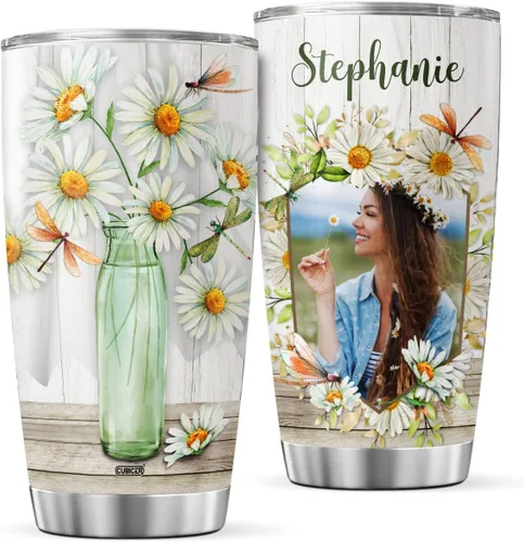 Vista 10 de CUBICER Vaso de café para parejas, taza de viaje floral con tapa, regalos de cumpleaños para mujeres, esposa, novias, adultos, vasos con aislamiento