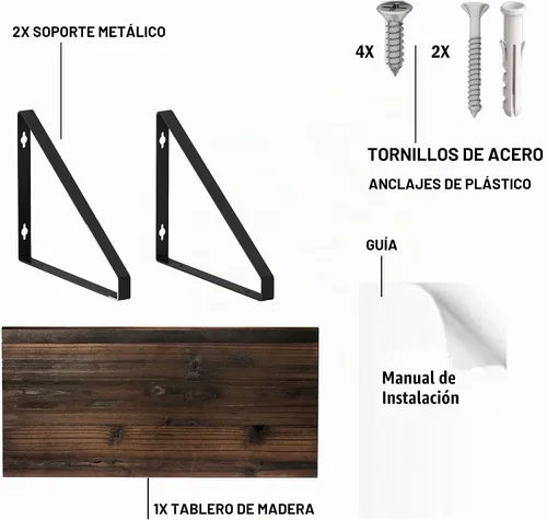 Vista 7 de BAMEOS Estantes flotantes de madera rústica para pared con soporte de metal, estantes montados en la pared para sala de estar, oficina y dormitorio