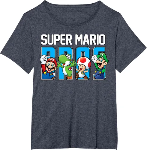 Vista 77 de Super Mario Bros Characters Letter Fill Graphic T-Shirt Camiseta, Negro