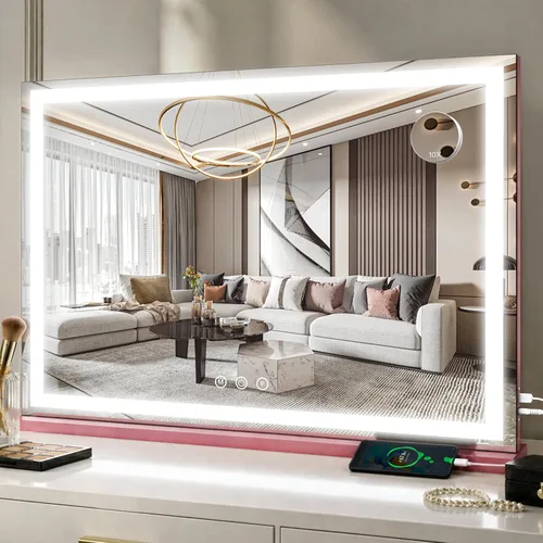 Vista 34 de FENNIO - Espejo de tocador con luces, espejo de maquillaje iluminado LED, pantalla táctil con 3 modos de iluminación, regulable, para mesa