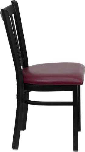 Vista 6 de BizChair Silla de restaurante de metal con respaldo vertical negro - Asiento de vinilo burdeos