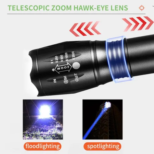 Vista 2 de Linterna dos-en-uno con luz blanca y luz verde, linterna verde recargable, linterna táctica verde al aire libre con zoom, 2 modos.