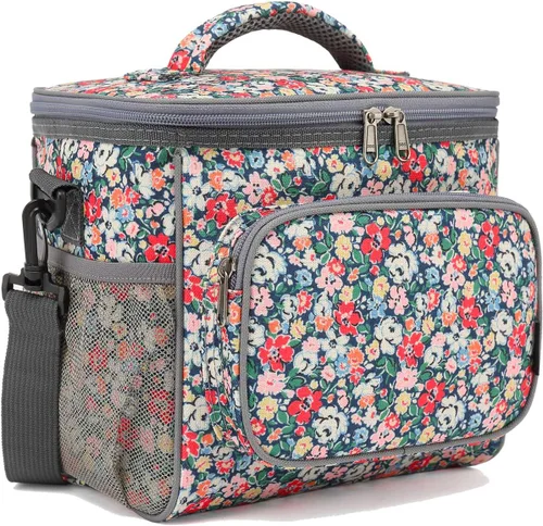 Vista 33 de FlowFly - Lonchera reutilizable con aislante para adultos, grande, para mujeres y hombres, con correa ajustable para el hombro, bolsillo frontal