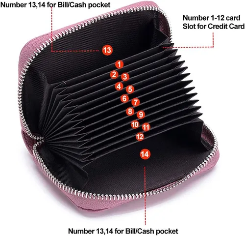 Vista 3 de EASTNIGHTS Cartera de cuero genuino para tarjetas de crédito RFID con cremallera