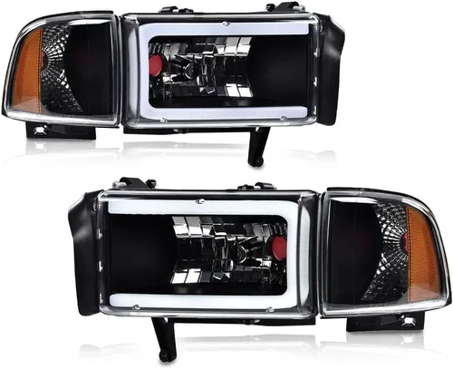 Vista 17 de PIT66 Conjunto de faros LED para Dodge Ram 1500 2500 3500 1994-2002 Reflector ámbar con carcasa negra