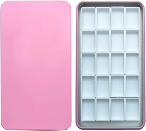 Vista 8 de FCLUB Paleta de latas de acuarela con 20 bandejas vacías completas con rayas magnéticas DIY tu kit de acuarela de viaje