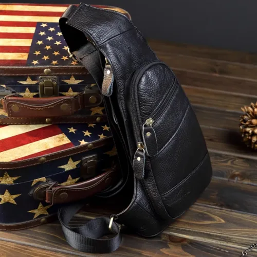 Vista 3 de KPYWZER Vintage Leather Sling Bag Backpack for Men Crossbody Shoulder Chest Day Pack Backpacks