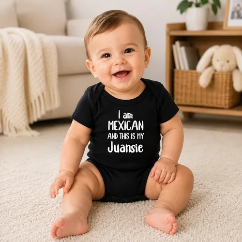 Vista 2 de CBTwear Body divertido para bebé con texto en inglés "I Am Mexican and This Is My Juansie" Negro