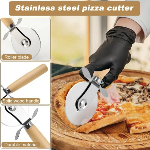 Vista 7 de Kit de accesorios para horno de pizza con cepillo para horno de pizza y raspador de piedra, mango largo perforado de aluminio de 7.8 pulgadas, rueda