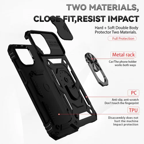 Vista 8 de Funda para iPhone 13 Pro, con cubierta para lente de cámara, protector de pantalla HD, [grado militar] anillo de montaje en coche con soporte Negro