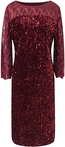 Vista 3 de VEZAD Vestido de noche de manga 34 con lentejuelas y cintura imperio para mujer, color liso, con cuello redondo, vestido de noche envolvente hasta