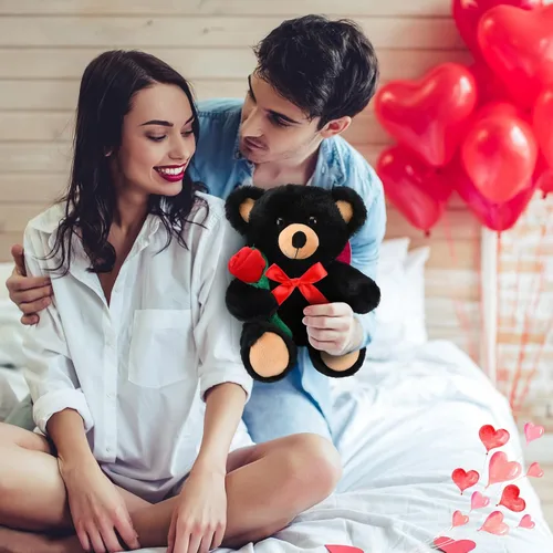 Vista 6 de Civaner Regalo de oso con rosa, divertido y lindo oso de peluche para niños pequeños, mamá, día de la madre, novia, cumpleaños, boda, 11.8 pulgadas