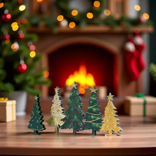 Vista 7 de 3 carteles de árboles de Navidad con bloques de madera de sonrisa Decoraciones de bandeja escalonada de nieve, para estante de mesa para el hogar