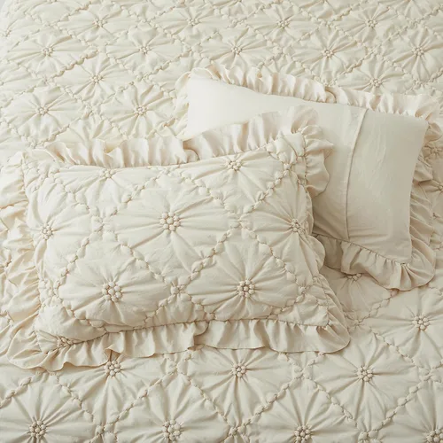 Vista 4 de BEDAZZLED Juegos de Edredón Tamaño Queen, Juego de Ropa de Cama Edredón Beige, 3 Piezas Juegos de Ropa de Cama con Pliegues Pinzados con Edredón