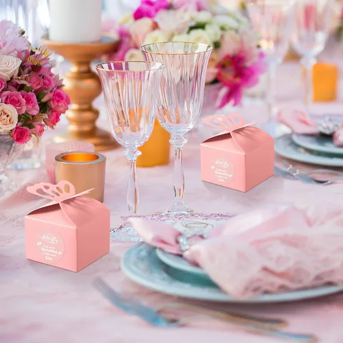Vista 6 de Fulmoon 100 cajas de regalo de mariposa para baby shower, cajas de regalo de mariposa rosa, caramelo rosa, regalo de baby shower con 100 etiquetas