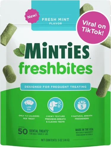 Vista 17 de Minties VetIQ - Golosinas dentales en hueso para perros, masticables dentales para perros medianos a grandes (más de 40 libras), 40