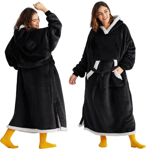 Vista 18 de Bedsure Manta Vestible con Capucha para Mujer - Manta Larga de Forro Polar Sherpa con Capucha para Adultos, Mujeres y Hombres, Cálida y Acogedora