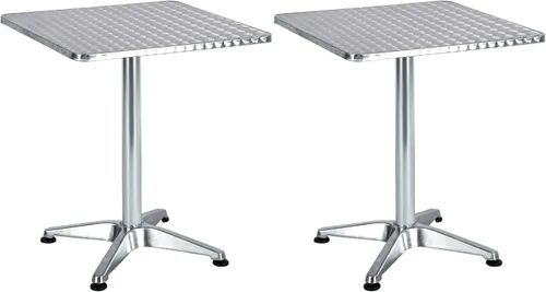 Vista 13 de BTEXPERT Mesa cuadrada de restaurante para interiores y exteriores, 23.75 pulgadas, muebles de aluminio plateado de acero inoxidable con base