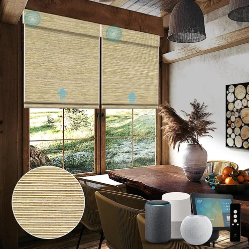 Vista 9 de SmartWings Persianas motorizadas de madera natural tejida para ventanas, persianas romanas eléctricas con control remoto para puertas correderas