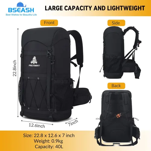 Vista 2 de Bseash Mochila de senderismo impermeable de 40L con cubierta para lluvia, bolsa de viaje deportiva al aire libre para camping, escalada, ciclismo