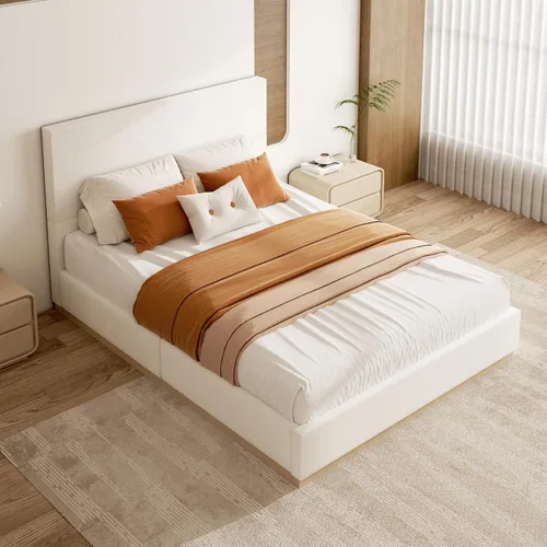 Vista 7 de Base de cama de plataforma de tamaño completo con cabecero, cama de terciopelo con base sólida con listones de madera, base de colchón resistente