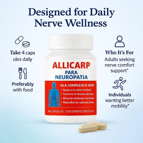 Vista 7 de Allicarp Para Neuropatia, Tratamiento de Neuropatía con Ácido Alfa Lipoico (ALA), Metilsulfonilmetano (MSM), Vitaminas Complejo B6 B12 C D3 E