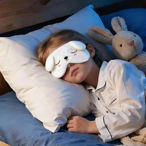 Vista 3 de Paquete de 2 antifaz para dormir de animales de dibujos animados, cubrebocas de felpa suave con los ojos vendados para mujeres y niñas, para viajar